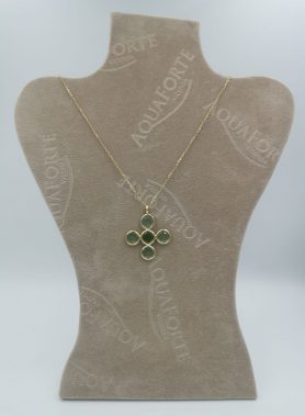 Collana con pendente in argento con finitura in oro 23 kt e pasta vitrea